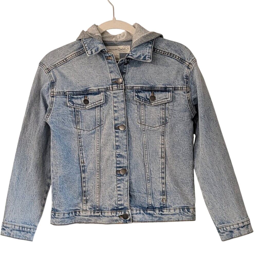 Treasure & Bond Girls' Jean Jacket with Grey Hoodie NWT L (10-12)